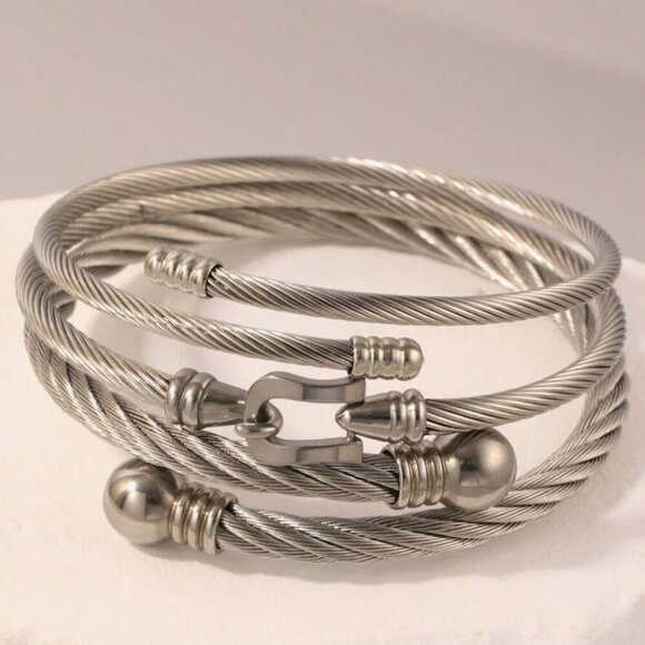 Silver Cable Twisted Wired  Bracelet  Three pieces Set Silver  Plated - Picture 2 of 6